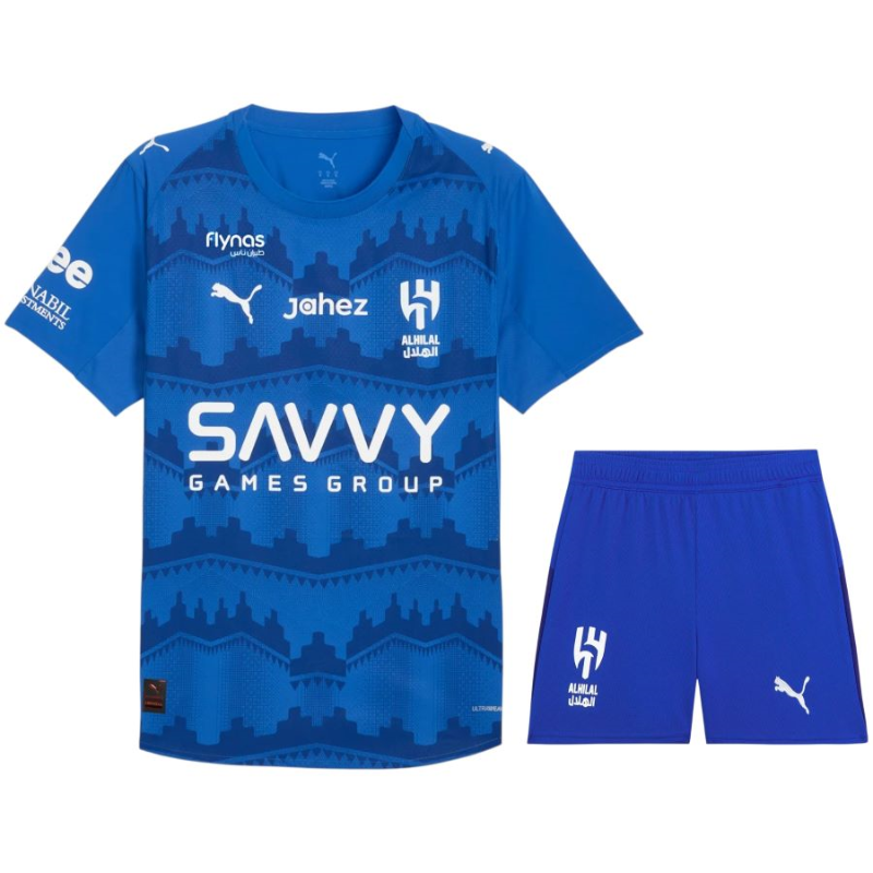 Al Hilal Kit Casa Bambino 2025/26 – PUMA Blu Reale Con Motivi Najdi